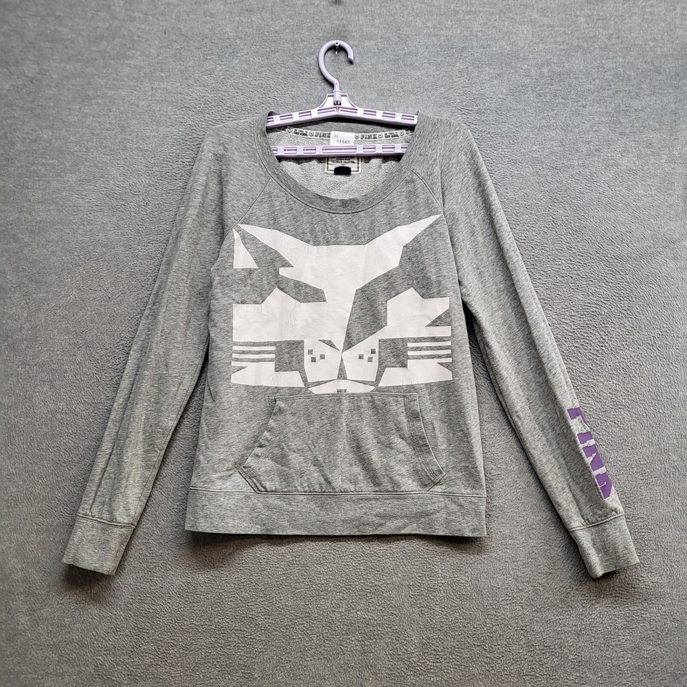 PINK Victoria's Secret Women Sweatshirt Large Gray Logo Collegiate Collection